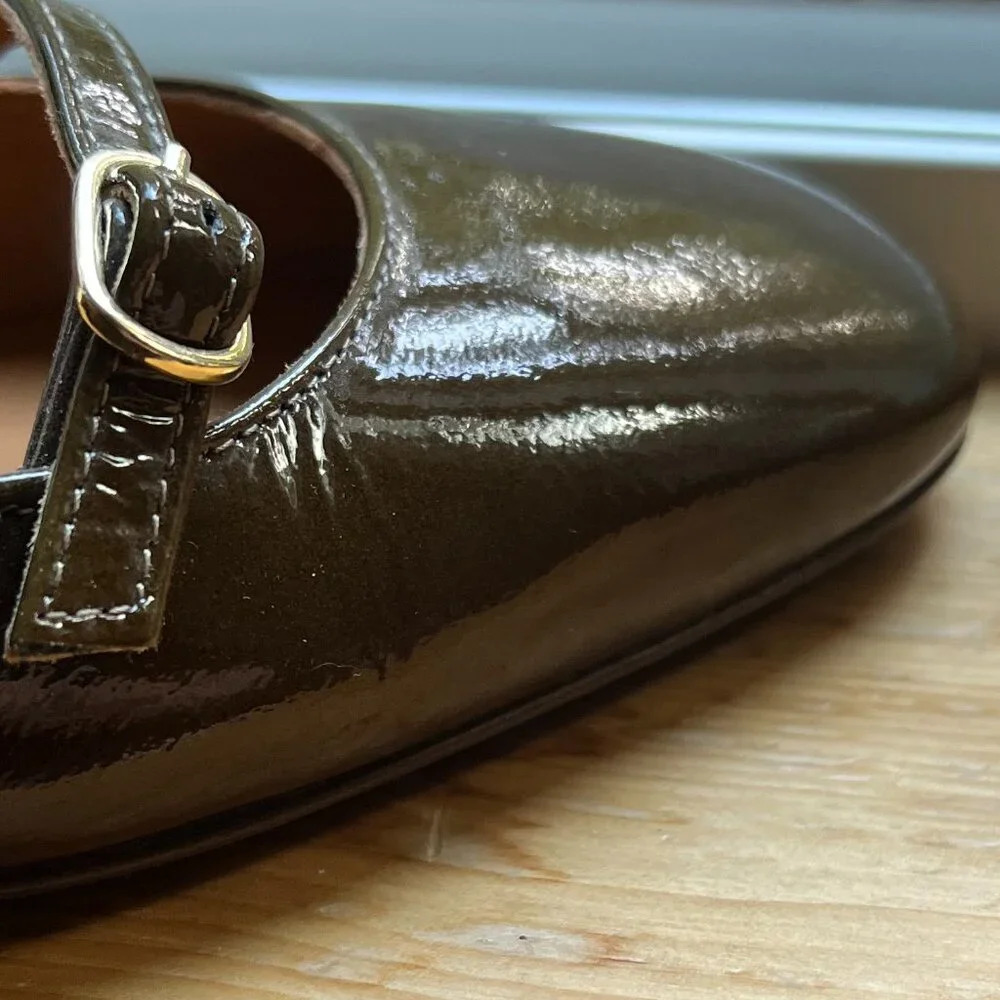 Sezane Olive Green Patent Leather Slingback Heels - Picture 8 of 11